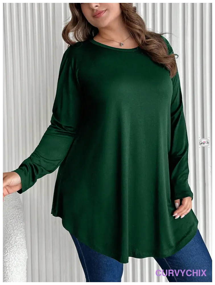 100% Cotton Solid Colour Loose Fit Round Neck Plus Size