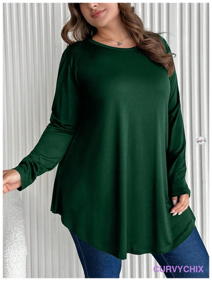 100% Cotton Solid Colour Loose Fit Round Neck Plus Size