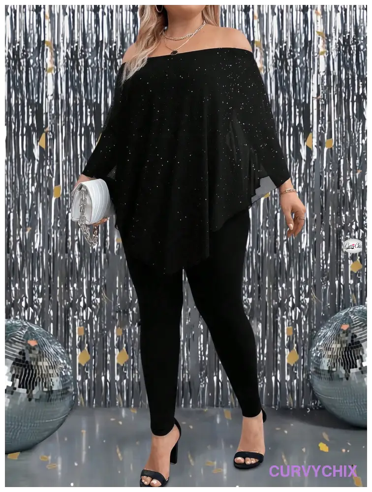 Plus Size Shoulder Batwing Sleeve Asymmetrical Hem Loose