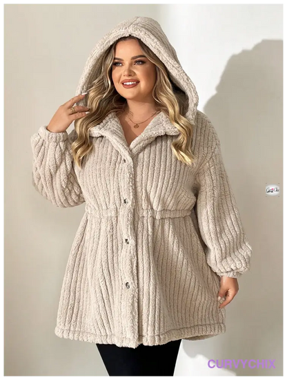 Plus Size Front-Button Hooded Teddy Bear Jacket UK SIZES