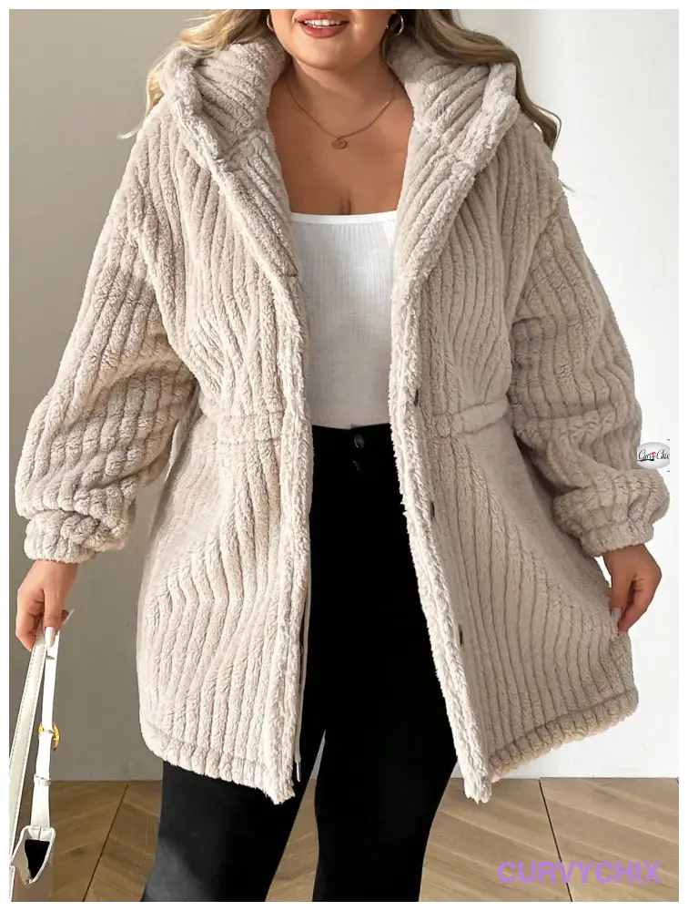 Plus Size Front-Button Hooded Teddy Bear Jacket UK SIZES