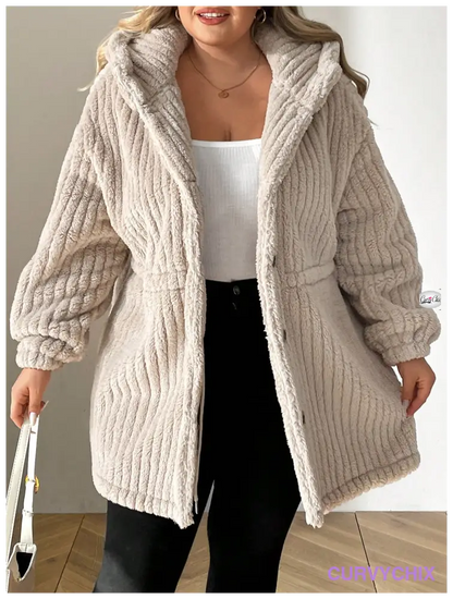 Plus Size Front-Button Hooded Teddy Bear Jacket UK SIZES