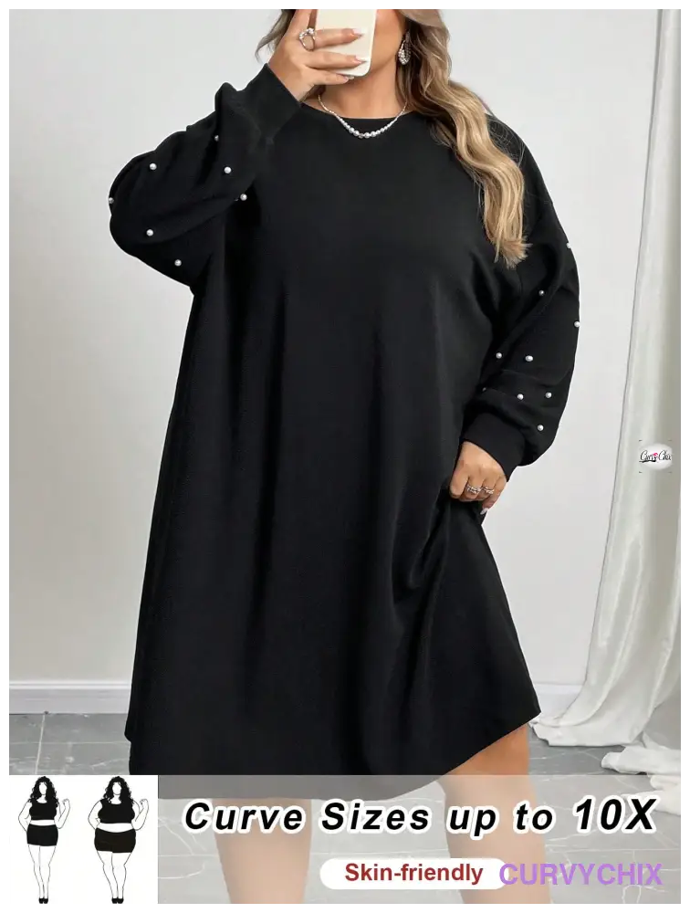 Curve Women’s Plus Size Drop Shoulder Loose Fit Black Dress Dresses