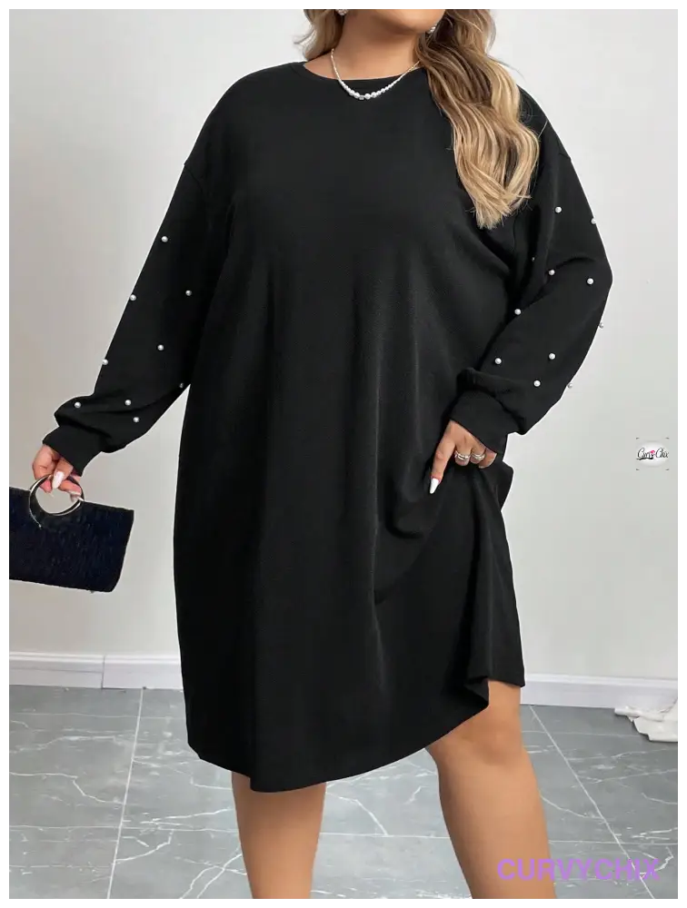 Curve Women’s Plus Size Drop Shoulder Loose Fit Black Dress Dresses