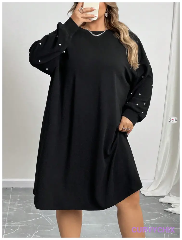 Curve Women’s Plus Size Drop Shoulder Loose Fit Black Dress Dresses