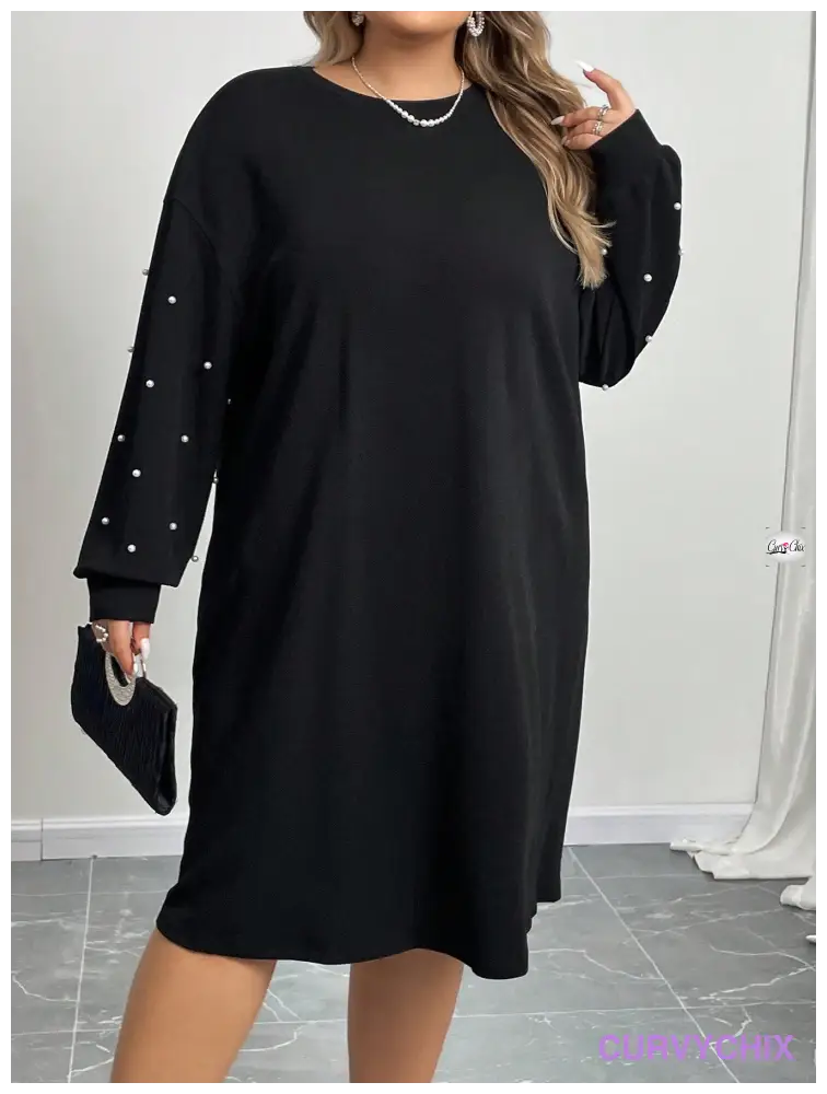 Curve Women’s Plus Size Drop Shoulder Loose Fit Black Dress Dresses