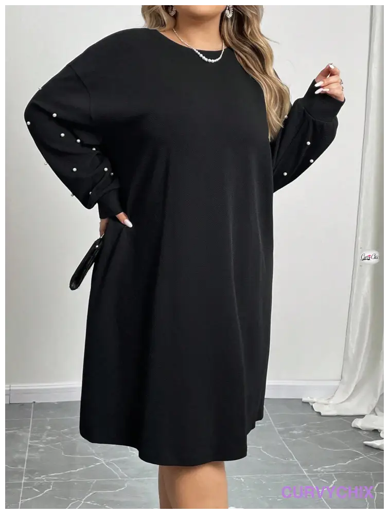 Curve Women’s Plus Size Drop Shoulder Loose Fit Black Dress Dresses