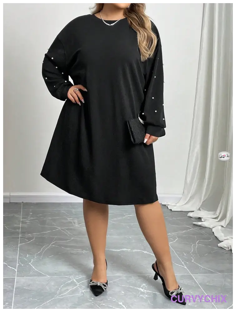 Curve Women’s Plus Size Drop Shoulder Loose Fit Black Dress Dresses