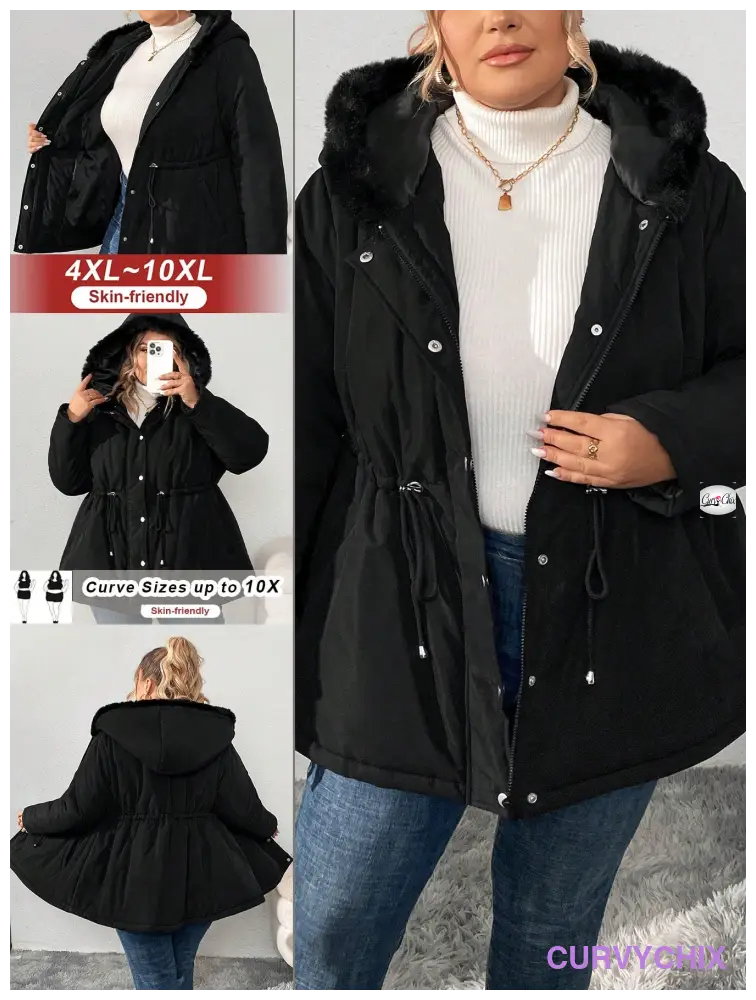 Plus Size Fluffy Hooded Padded Coat UK SIZES 26-38 - Winter