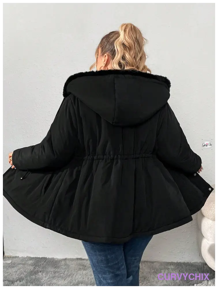 Plus Size Fluffy Hooded Padded Coat UK SIZES 26-38 - Winter