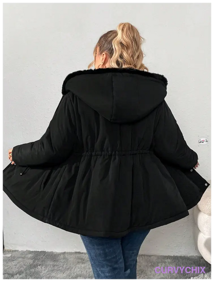 Plus Size Fluffy Hooded Padded Coat UK SIZES 26-38 - Winter