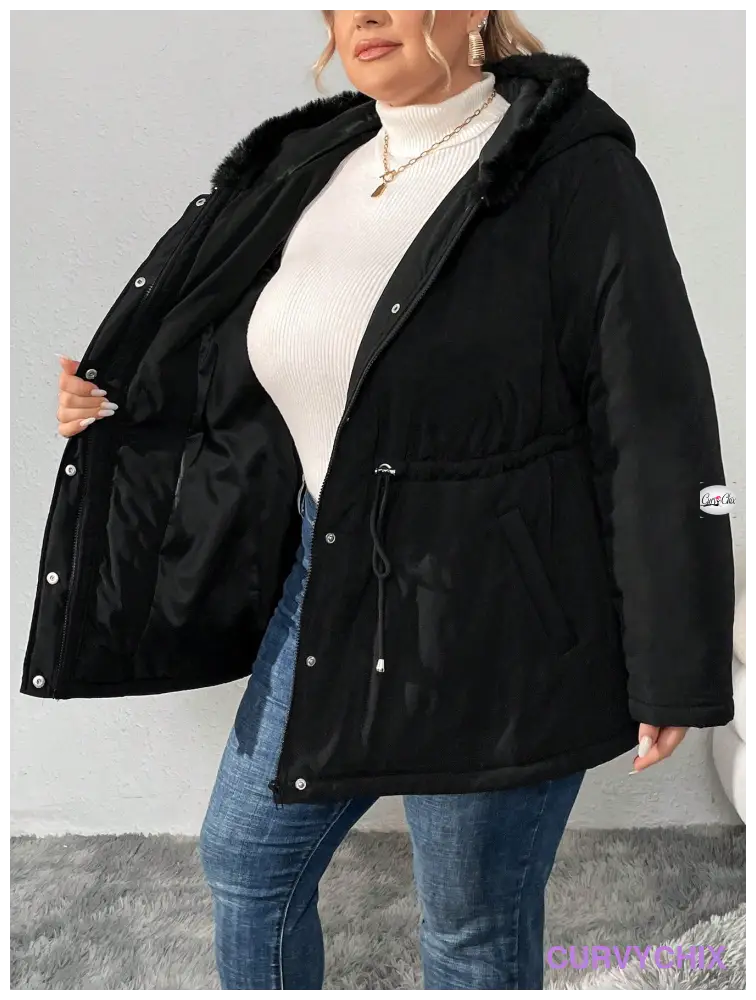 Plus Size Fluffy Hooded Padded Coat UK SIZES 26-38 - Winter