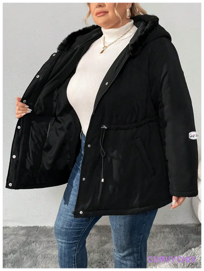 Plus Size Fluffy Hooded Padded Coat UK SIZES 26-38 - Winter