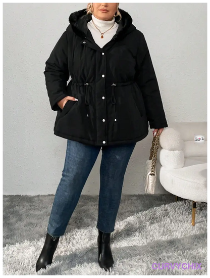 Plus Size Fluffy Hooded Padded Coat UK SIZES 26-38 - Winter