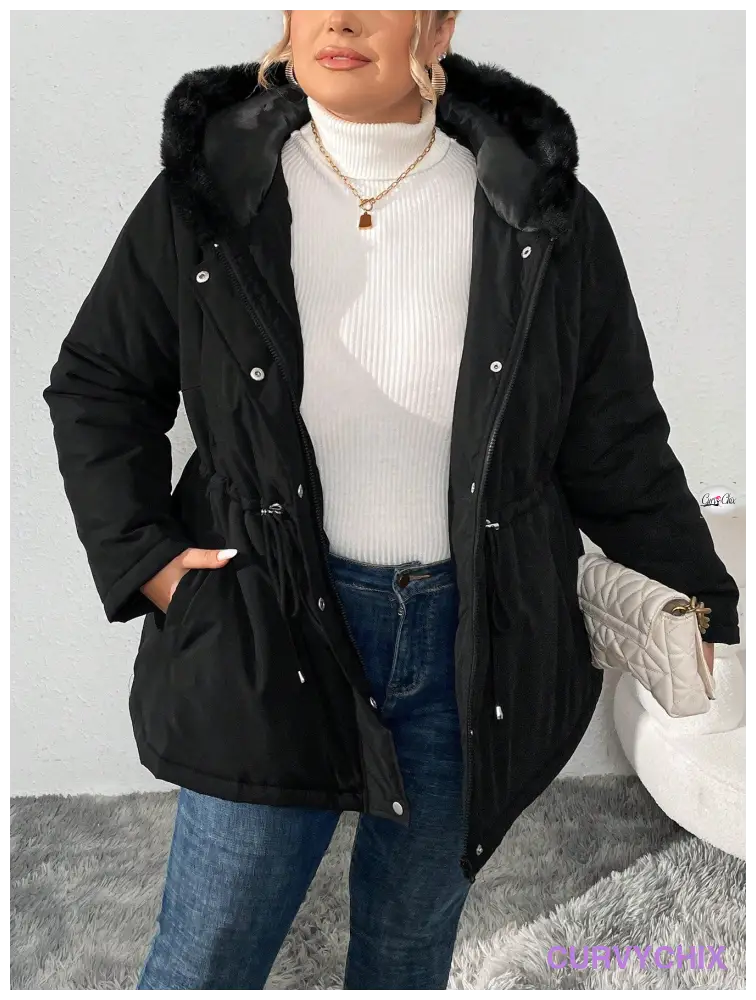 Plus Size Fluffy Hooded Padded Coat UK SIZES 26-38 - Winter