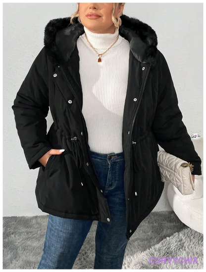 Plus Size Fluffy Hooded Padded Coat UK SIZES 26-38 - Winter