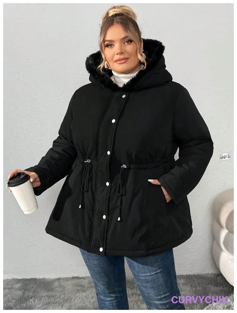 Plus Size Fluffy Hooded Padded Coat UK SIZES 26-38 - Winter