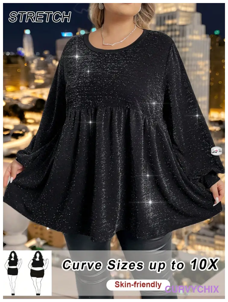 Plus Size Waist Cinching With Fine Sparkling Fabric Knitted