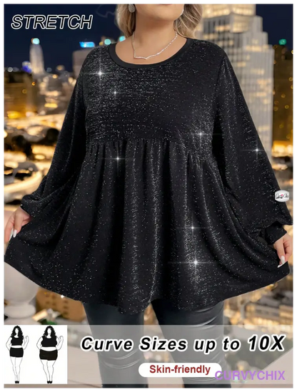 Plus Size Waist Cinching With Fine Sparkling Fabric Knitted