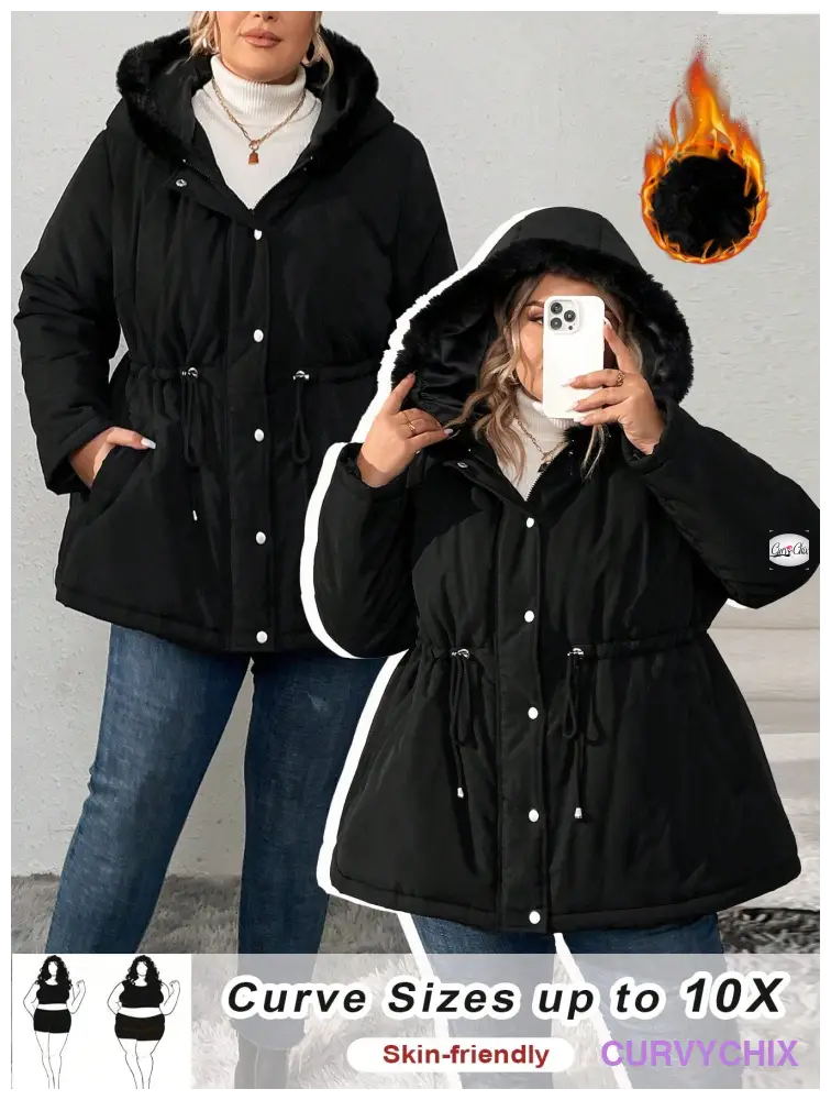 Plus Size Fluffy Hooded Padded Coat UK SIZES 26-38 - Winter