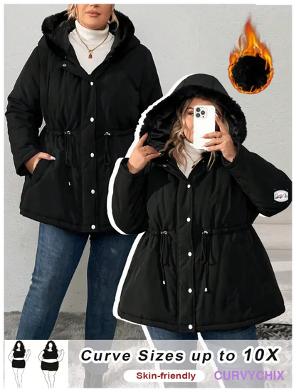 Plus Size Fluffy Hooded Padded Coat UK SIZES 26-38 - Winter