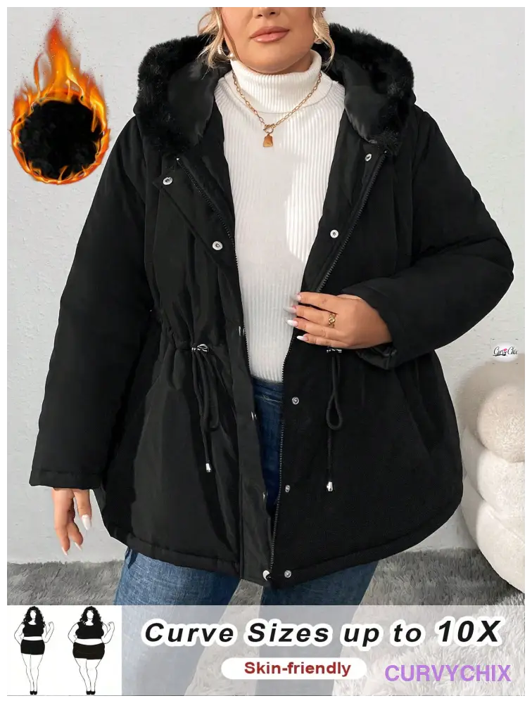 Plus Size Fluffy Hooded Padded Coat UK SIZES 26-38 - Winter