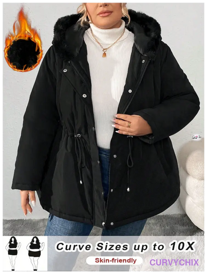 Plus Size Fluffy Hooded Padded Coat UK SIZES 26-38 - Winter