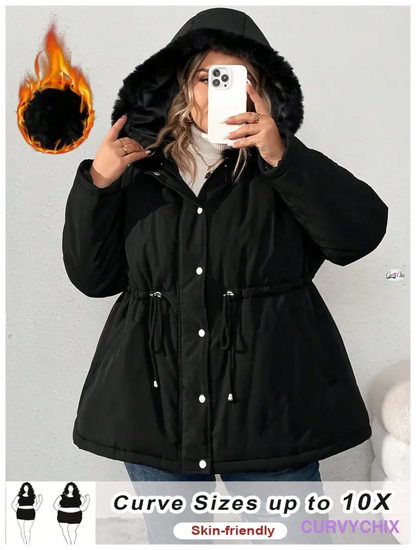 Plus Size Fluffy Hooded Padded Coat UK SIZES 26-38 - Winter