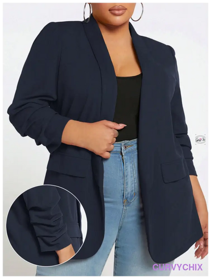 Plus Size 7/10 Sleeve Shawl Collar Open Front Blazer Jacket