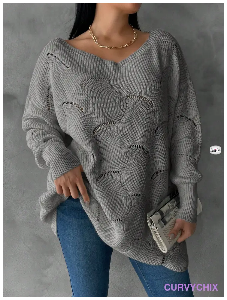 Plus Size Hollow Knitted Loose Fit Pullover Sweater Sweaters