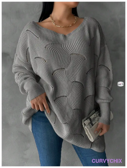 Plus Size Hollow Knitted Loose Fit Pullover Sweater Sweaters