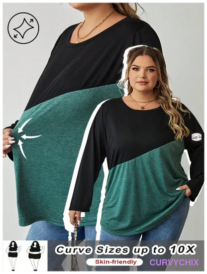 Plus Size Crew Neck Colour block T-Shirt UK SIZES 26-38