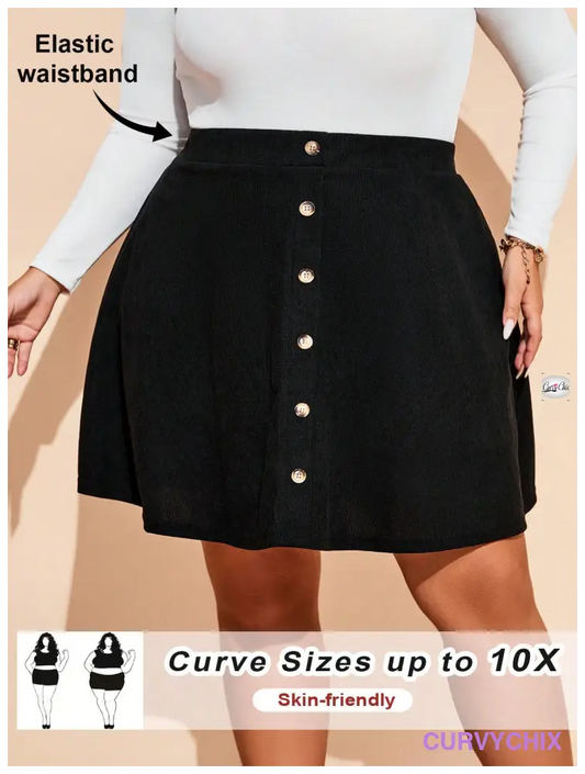 Plus Size Button Accent A-Line Skirt - Skirts