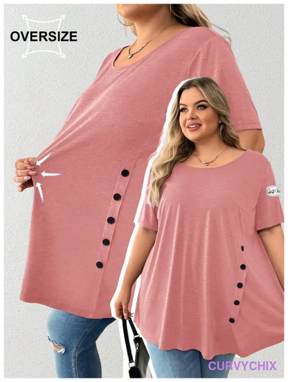 Plus Size Button Detail Asymmetrical Hem Top UK SIZES 26-38