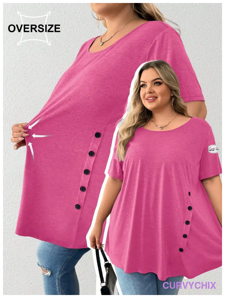 Plus Size Button Detail Asymmetrical Hem Top UK SIZES 26-38