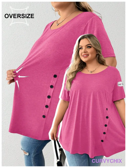 Plus Size Button Detail Asymmetrical Hem Top UK SIZES 26-38