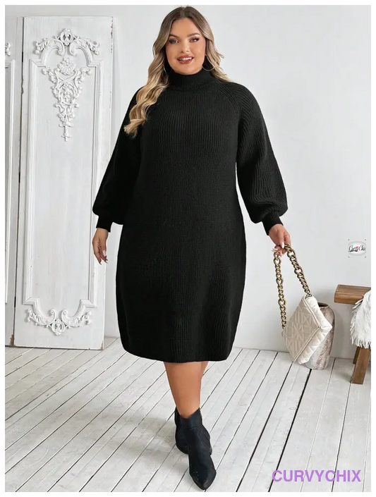 Plus Size High Neck Winter Sweater Dress UK SIZES 26-38