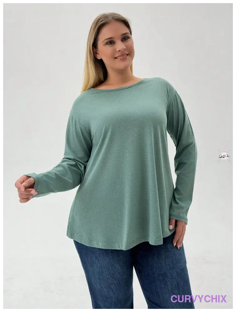 100% Cotton Solid Colour Loose Fit Round Neck Plus Size