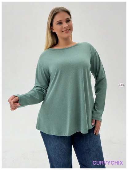 100% Cotton Solid Colour Loose Fit Round Neck Plus Size