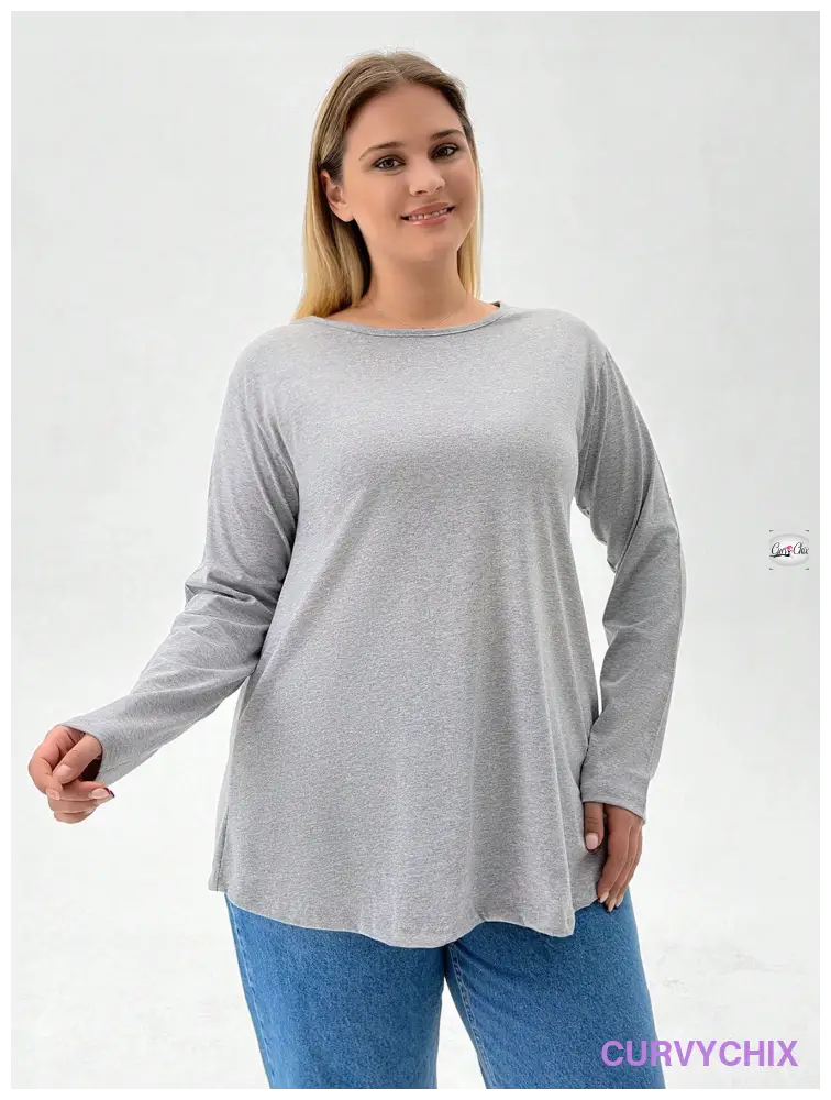 100% Cotton Solid Colour Loose Fit Round Neck Plus Size