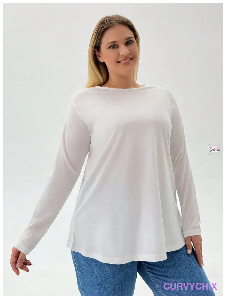 100% Cotton Solid Colour Loose Fit Round Neck Plus Size