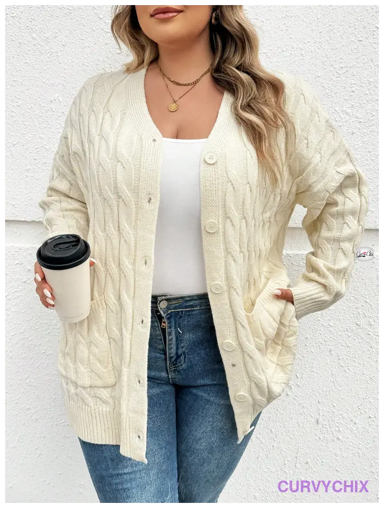 Plus Size Versatile Cable Knit Cardigan Cardigans