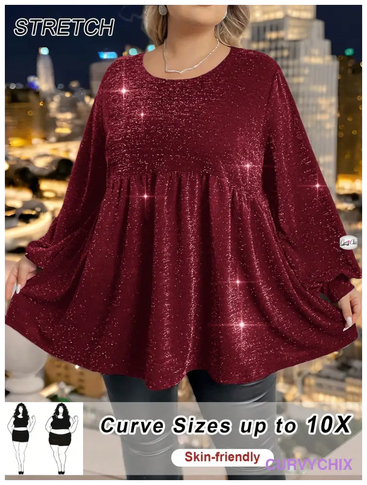 Plus Size Waist Cinching With Fine Sparkling Fabric Knitted