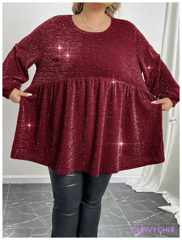 Plus Size Waist Cinching With Fine Sparkling Fabric Knitted