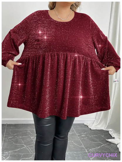 Plus Size Waist Cinching With Fine Sparkling Fabric Knitted