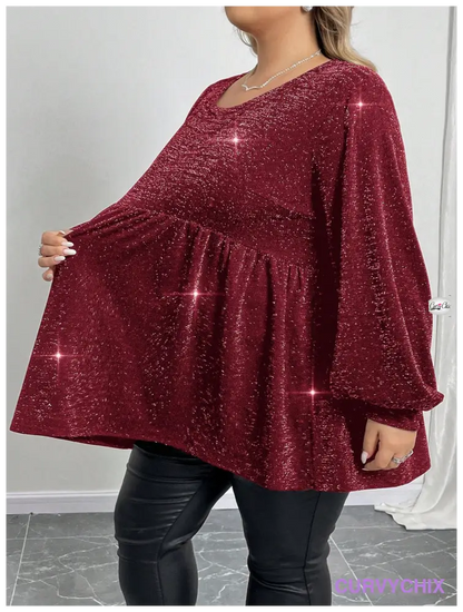 Plus Size Waist Cinching With Fine Sparkling Fabric Knitted