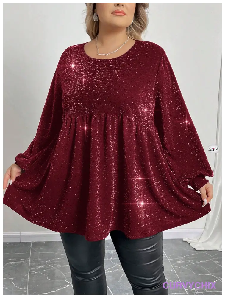 Plus Size Waist Cinching With Fine Sparkling Fabric Knitted