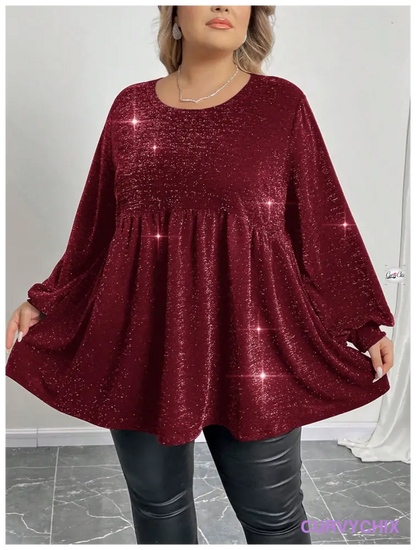 Plus Size Waist Cinching With Fine Sparkling Fabric Knitted