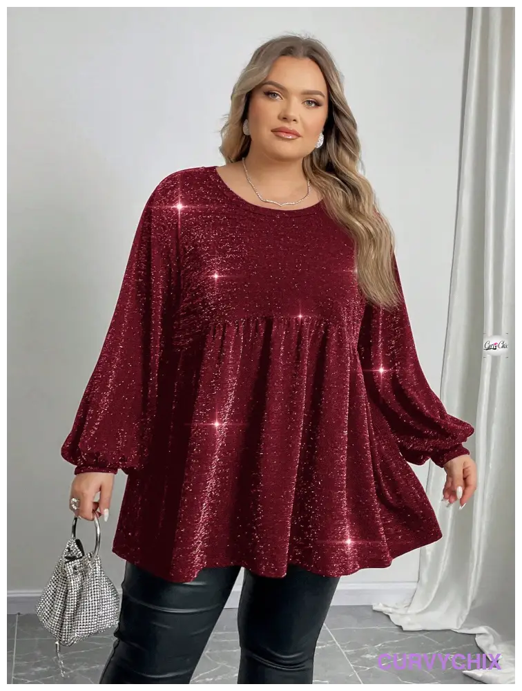 Plus Size Waist Cinching With Fine Sparkling Fabric Knitted