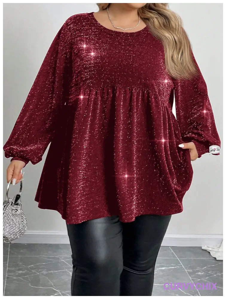 Plus Size Waist Cinching With Fine Sparkling Fabric Knitted